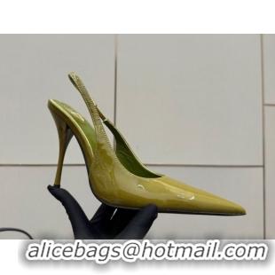 Good Looking Saint Laurent Deroche Heel Slingbacks Pump 10.5cm in Patent Leather Green2 YSL121201 1212066