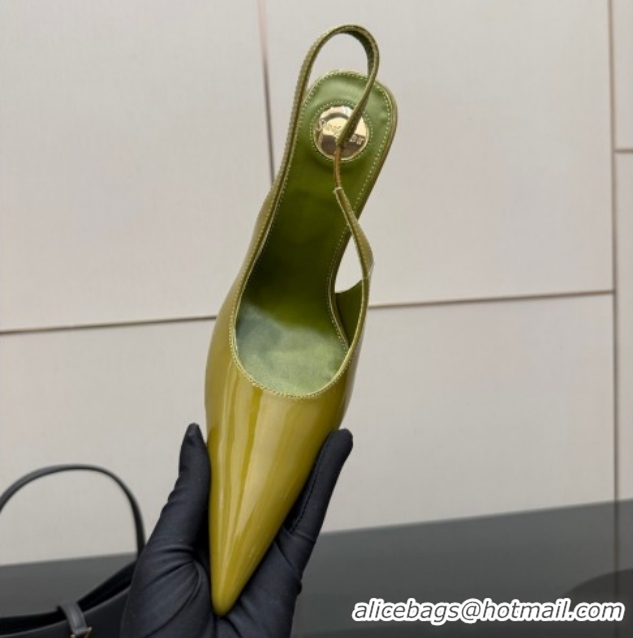 Good Looking Saint Laurent Deroche Heel Slingbacks Pump 10.5cm in Patent Leather Green2 YSL121201 1212066