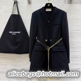 Discount Design Saint Laurent Wool Chain Coat YSL122611 Black 2025