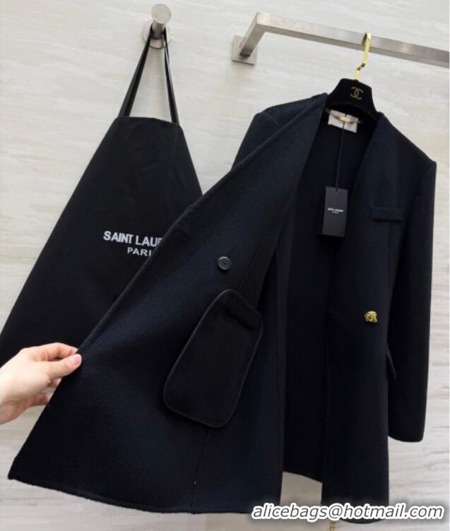 Discount Design Saint Laurent Wool Chain Coat YSL122611 Black 2025