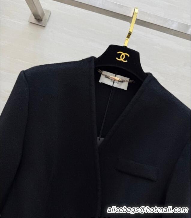 Discount Design Saint Laurent Wool Chain Coat YSL122611 Black 2025