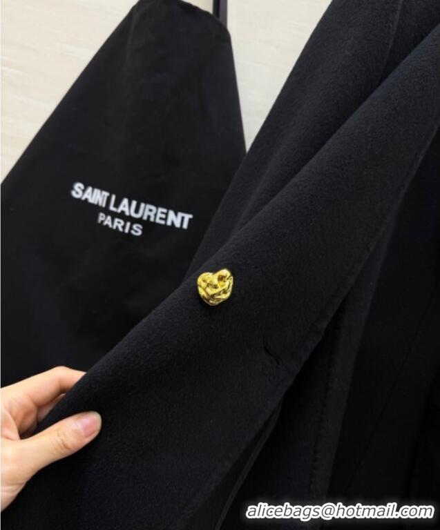 Discount Design Saint Laurent Wool Chain Coat YSL122611 Black 2025