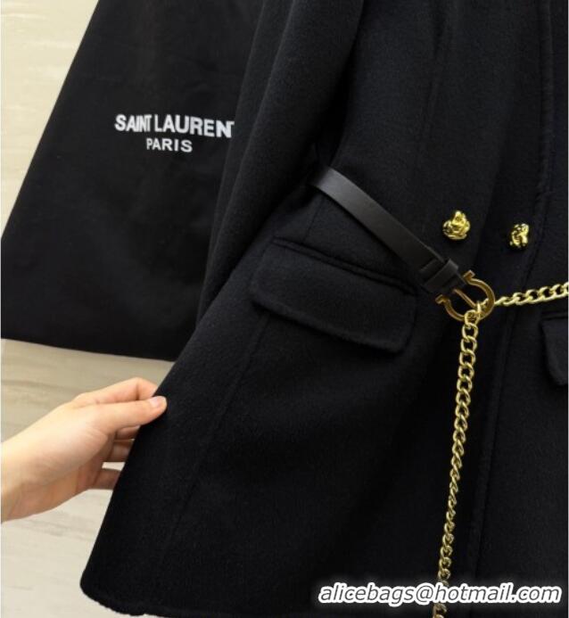 Discount Design Saint Laurent Wool Chain Coat YSL122611 Black 2025