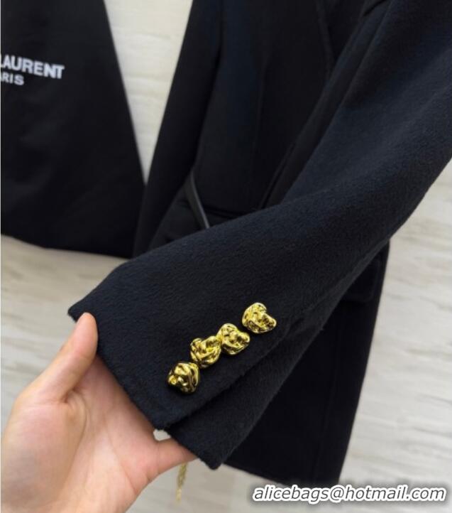 Discount Design Saint Laurent Wool Chain Coat YSL122611 Black 2025