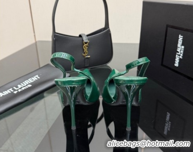 Pretty Style Saint Laurent Deroche Heel Slingbacks Pump 10.5cm in Patent Leather Dark Green YSL121201 1212068