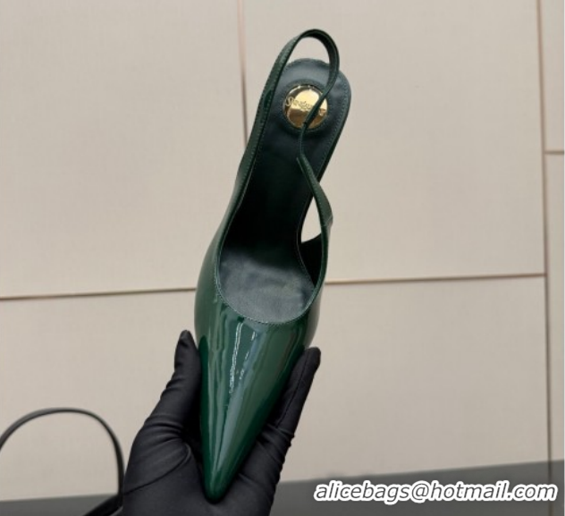 Pretty Style Saint Laurent Deroche Heel Slingbacks Pump 10.5cm in Patent Leather Dark Green YSL121201 1212068