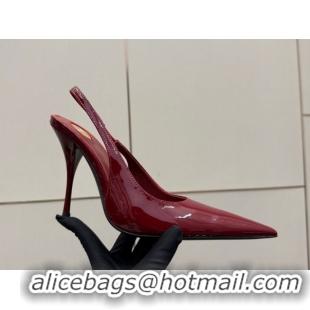 Top Grade Saint Laurent Deroche Heel Slingbacks Pump 10.5cm in Patent Leather Dark Red YSL121201 1212069