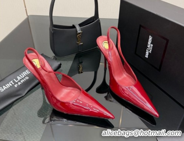 Top Grade Saint Laurent Deroche Heel Slingbacks Pump 10.5cm in Patent Leather Dark Red YSL121201 1212069
