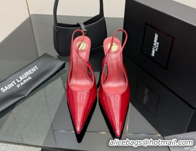 Top Grade Saint Laurent Deroche Heel Slingbacks Pump 10.5cm in Patent Leather Dark Red YSL121201 1212069