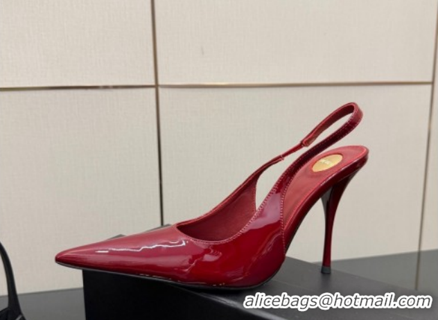 Top Grade Saint Laurent Deroche Heel Slingbacks Pump 10.5cm in Patent Leather Dark Red YSL121201 1212069
