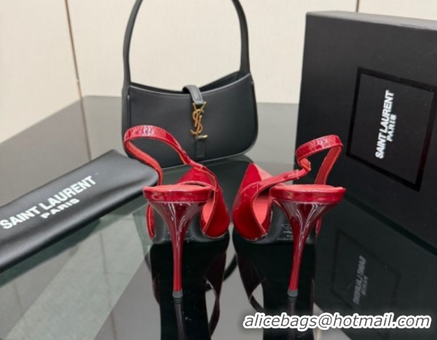 Top Grade Saint Laurent Deroche Heel Slingbacks Pump 10.5cm in Patent Leather Dark Red YSL121201 1212069