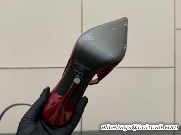 Top Grade Saint Laurent Deroche Heel Slingbacks Pump 10.5cm in Patent Leather Dark Red YSL121201 1212069