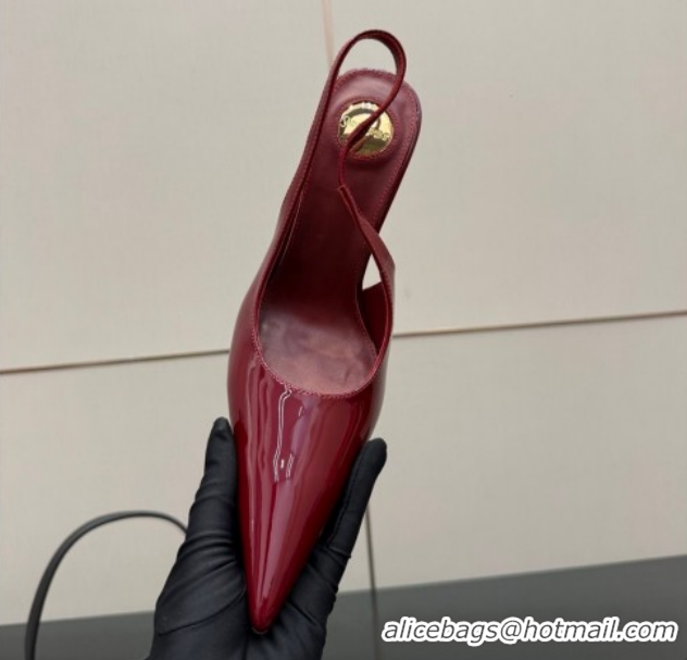 Top Grade Saint Laurent Deroche Heel Slingbacks Pump 10.5cm in Patent Leather Dark Red YSL121201 1212069