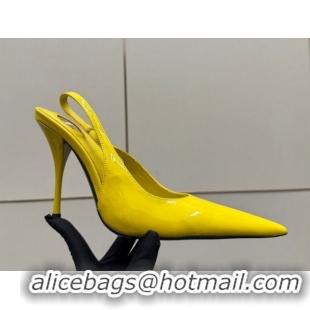 Purchase Saint Laurent Deroche Heel Slingbacks Pump 10.5cm in Patent Leather Bright Yellow YSL121201 1212070