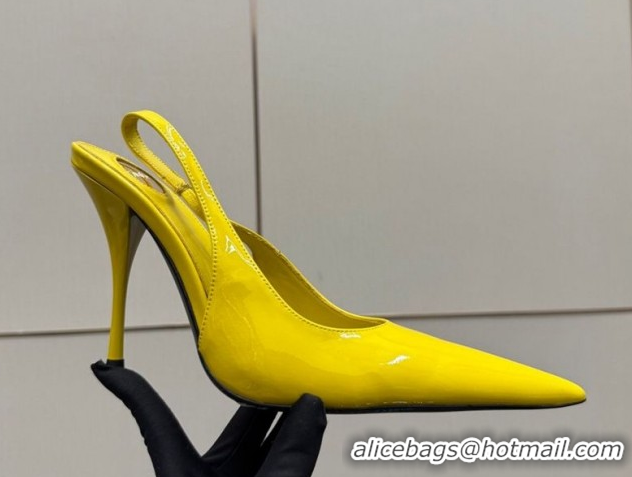 Purchase Saint Laurent Deroche Heel Slingbacks Pump 10.5cm in Patent Leather Bright Yellow YSL121201 1212070