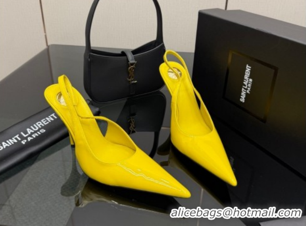Purchase Saint Laurent Deroche Heel Slingbacks Pump 10.5cm in Patent Leather Bright Yellow YSL121201 1212070