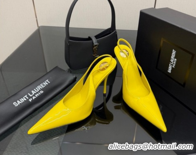 Purchase Saint Laurent Deroche Heel Slingbacks Pump 10.5cm in Patent Leather Bright Yellow YSL121201 1212070