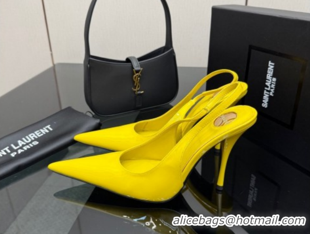 Purchase Saint Laurent Deroche Heel Slingbacks Pump 10.5cm in Patent Leather Bright Yellow YSL121201 1212070