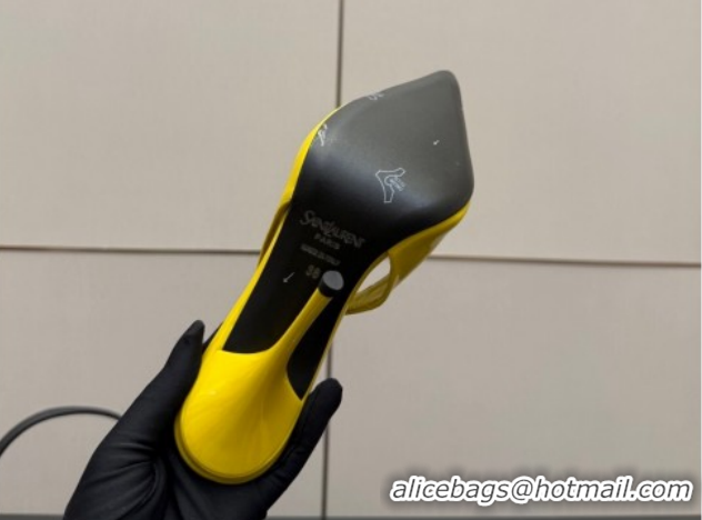 Purchase Saint Laurent Deroche Heel Slingbacks Pump 10.5cm in Patent Leather Bright Yellow YSL121201 1212070