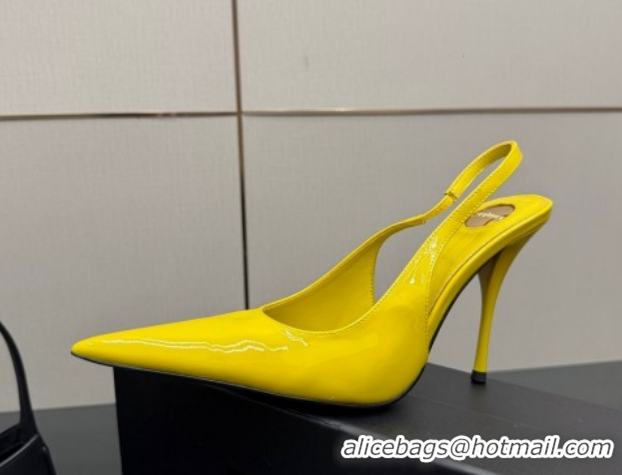 Purchase Saint Laurent Deroche Heel Slingbacks Pump 10.5cm in Patent Leather Bright Yellow YSL121201 1212070