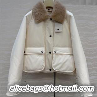 Best Price Loewe Down Jacket with Wool Neck LW122701 White 2025