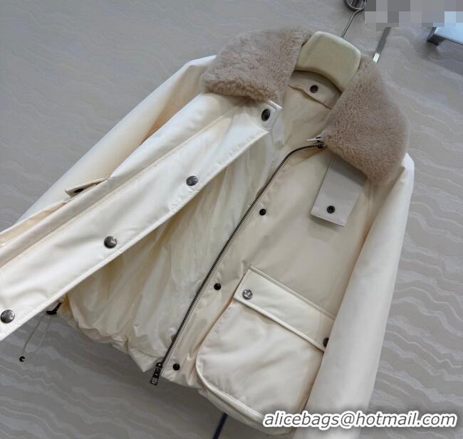 Best Price Loewe Down Jacket with Wool Neck LW122701 White 2025