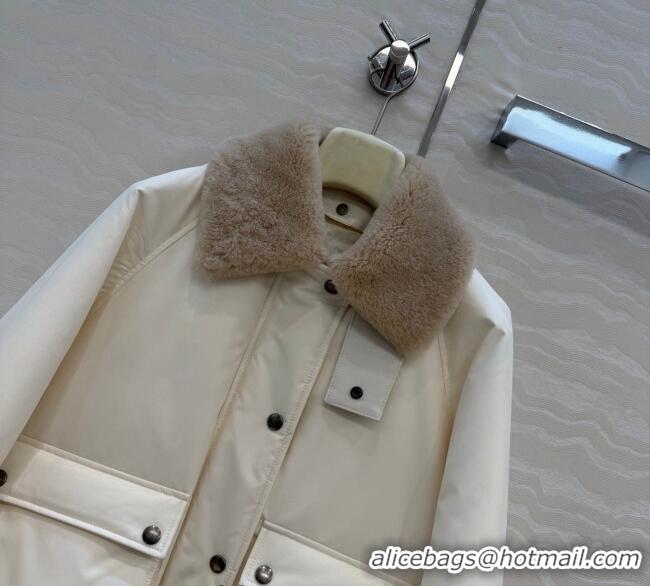 Best Price Loewe Down Jacket with Wool Neck LW122701 White 2025