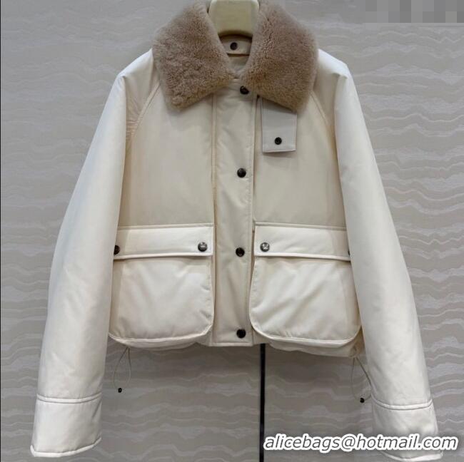 Best Price Loewe Down Jacket with Wool Neck LW122701 White 2025
