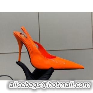 Good Quality Saint Laurent Deroche Heel Slingbacks Pump 10.5cm in Patent Leather Orange Red YSL121201 1212071