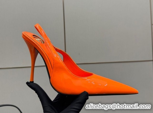 Good Quality Saint Laurent Deroche Heel Slingbacks Pump 10.5cm in Patent Leather Orange Red YSL121201 1212071