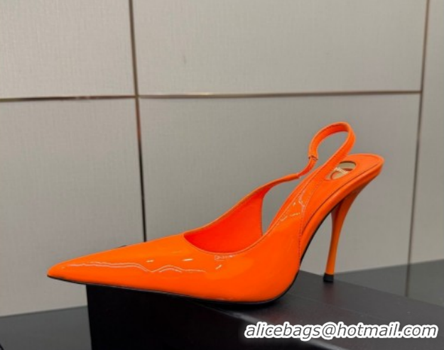 Good Quality Saint Laurent Deroche Heel Slingbacks Pump 10.5cm in Patent Leather Orange Red YSL121201 1212071