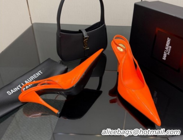 Good Quality Saint Laurent Deroche Heel Slingbacks Pump 10.5cm in Patent Leather Orange Red YSL121201 1212071
