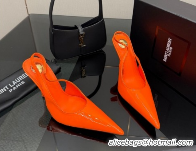 Good Quality Saint Laurent Deroche Heel Slingbacks Pump 10.5cm in Patent Leather Orange Red YSL121201 1212071