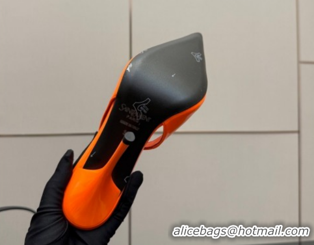 Good Quality Saint Laurent Deroche Heel Slingbacks Pump 10.5cm in Patent Leather Orange Red YSL121201 1212071