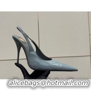Best Product Saint Laurent Deroche Heel Slingbacks Pump 10.5cm in Patent Leather Storm Blue YSL121201 1212072