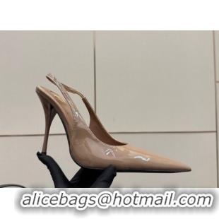 Grade Quality Saint Laurent Deroche Heel Slingbacks Pump 10.5cm in Patent Leather Khaki YSL121201 1212073