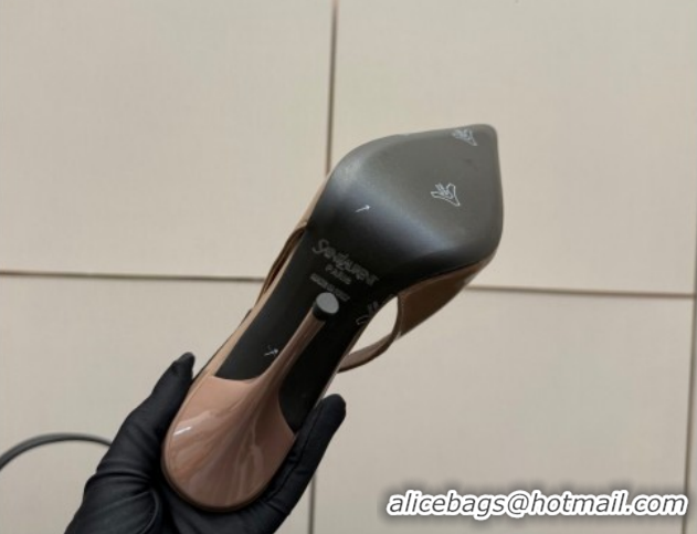 Grade Quality Saint Laurent Deroche Heel Slingbacks Pump 10.5cm in Patent Leather Khaki YSL121201 1212073