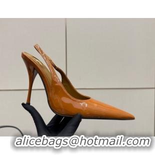 Best Price Saint Laurent Deroche Heel Slingbacks Pump 10.5cm in Patent Leather Orange Yellow YSL121201 1212074