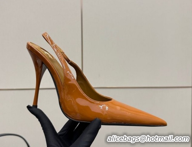 Best Price Saint Laurent Deroche Heel Slingbacks Pump 10.5cm in Patent Leather Orange Yellow YSL121201 1212074