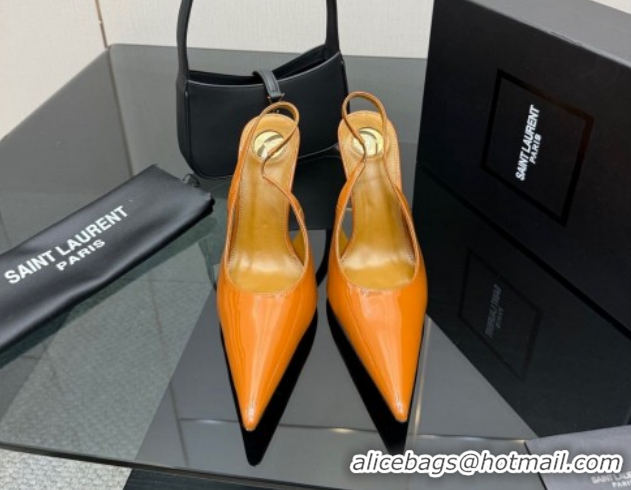 Best Price Saint Laurent Deroche Heel Slingbacks Pump 10.5cm in Patent Leather Orange Yellow YSL121201 1212074