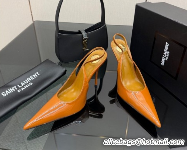 Best Price Saint Laurent Deroche Heel Slingbacks Pump 10.5cm in Patent Leather Orange Yellow YSL121201 1212074