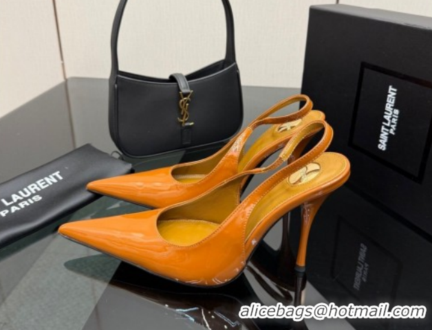 Best Price Saint Laurent Deroche Heel Slingbacks Pump 10.5cm in Patent Leather Orange Yellow YSL121201 1212074