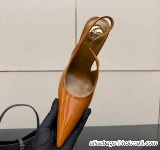 Best Price Saint Laurent Deroche Heel Slingbacks Pump 10.5cm in Patent Leather Orange Yellow YSL121201 1212074