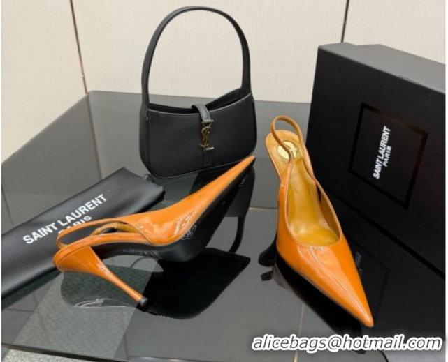 Best Price Saint Laurent Deroche Heel Slingbacks Pump 10.5cm in Patent Leather Orange Yellow YSL121201 1212074