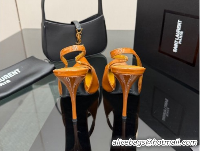 Best Price Saint Laurent Deroche Heel Slingbacks Pump 10.5cm in Patent Leather Orange Yellow YSL121201 1212074