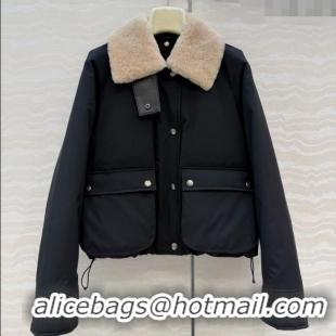Best Price Loewe Down Jacket with Wool Neck LW122701 Black 2025