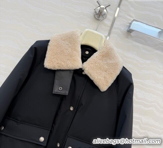 Best Price Loewe Down Jacket with Wool Neck LW122701 Black 2025