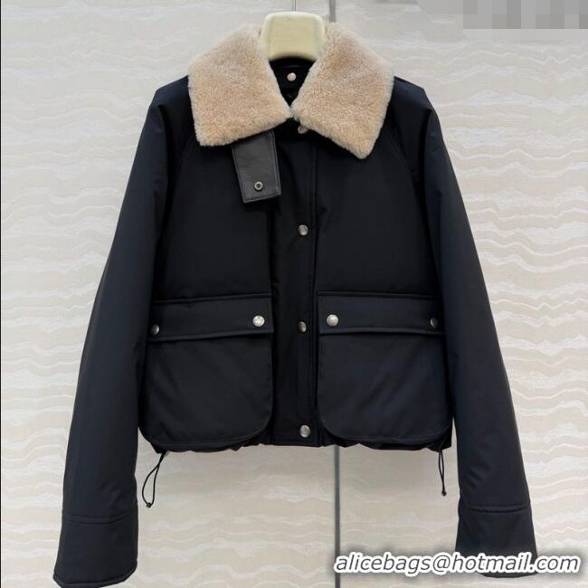 Best Price Loewe Down Jacket with Wool Neck LW122701 Black 2025