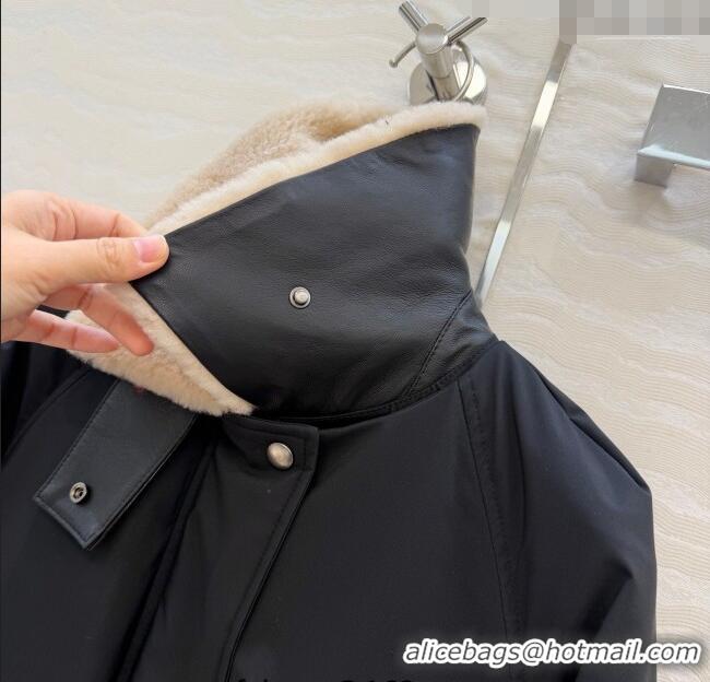 Best Price Loewe Down Jacket with Wool Neck LW122701 Black 2025