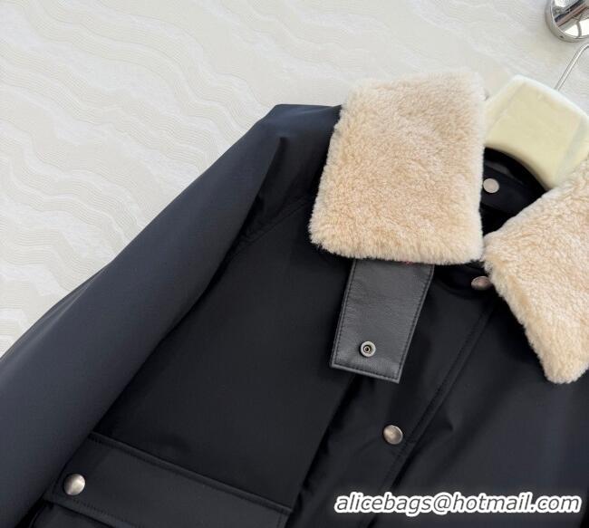 Best Price Loewe Down Jacket with Wool Neck LW122701 Black 2025